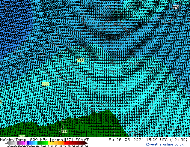 Height/Temp. 500 hPa ECMWF Su 26.05.2024 18 UTC