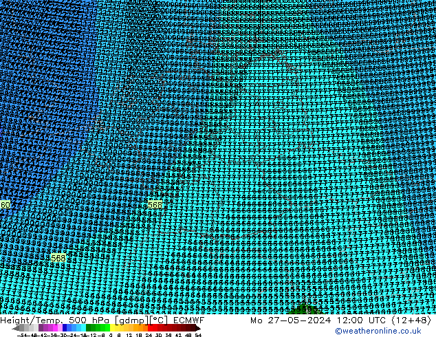 Height/Temp. 500 hPa ECMWF Mo 27.05.2024 12 UTC