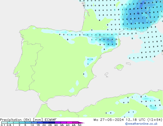 Precipitazione (6h) ECMWF lun 27.05.2024 18 UTC