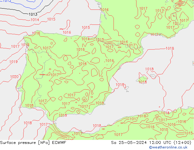 Atmosférický tlak ECMWF So 25.05.2024 12 UTC