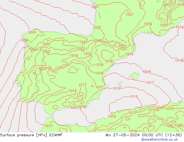 pressão do solo ECMWF Seg 27.05.2024 00 UTC