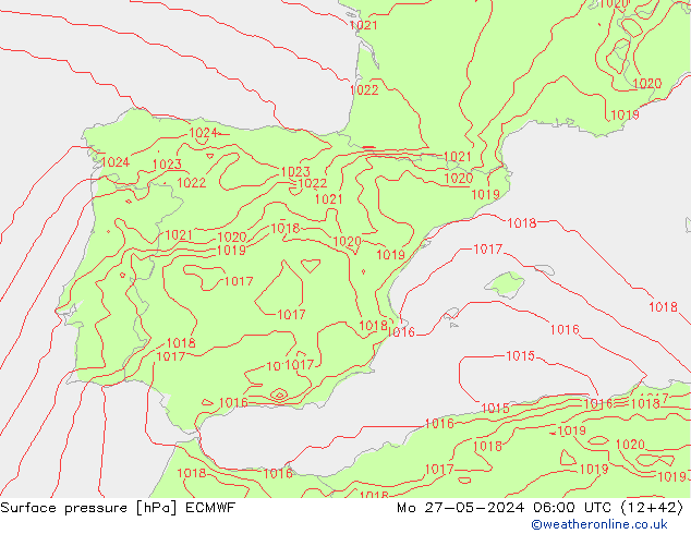 Presión superficial ECMWF lun 27.05.2024 06 UTC