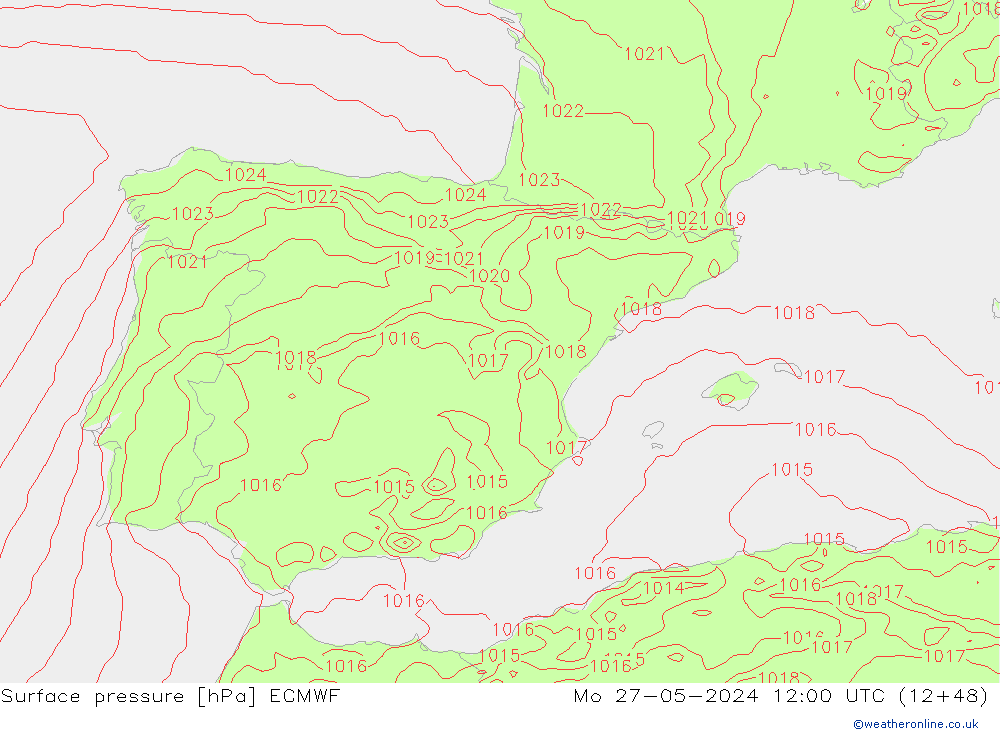 Surface pressure ECMWF Mo 27.05.2024 12 UTC