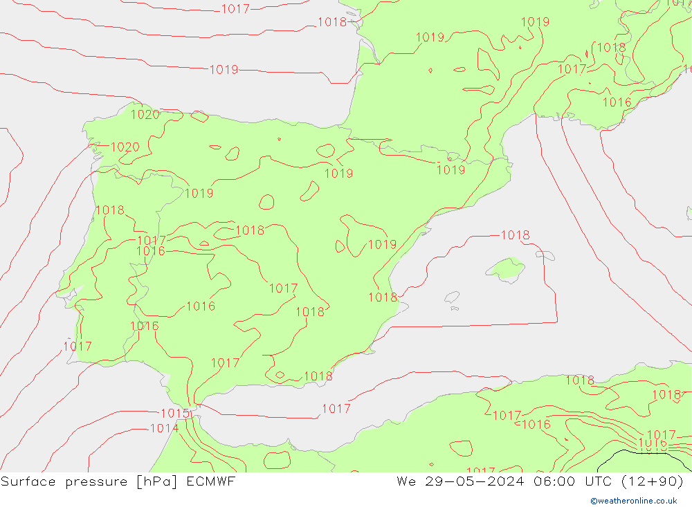 pressão do solo ECMWF Qua 29.05.2024 06 UTC