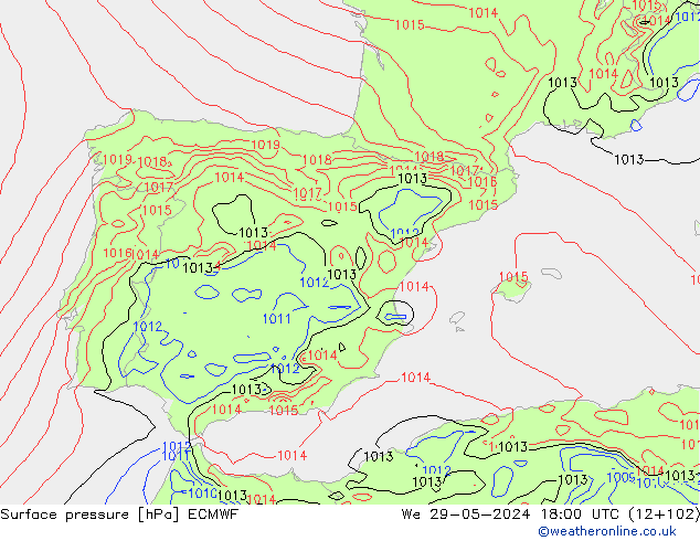 Yer basıncı ECMWF Çar 29.05.2024 18 UTC