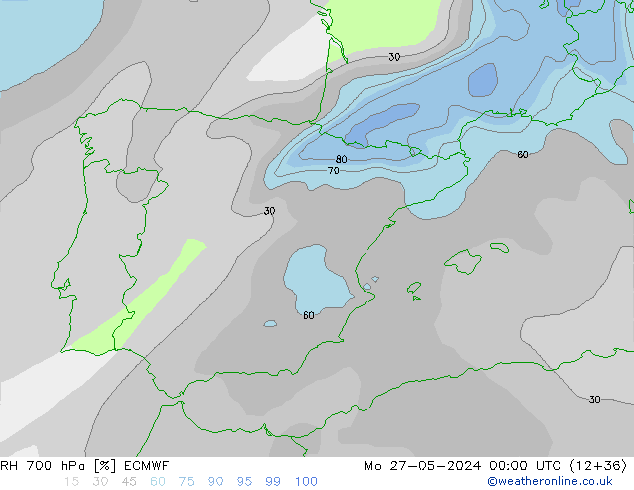 RH 700 hPa ECMWF  27.05.2024 00 UTC