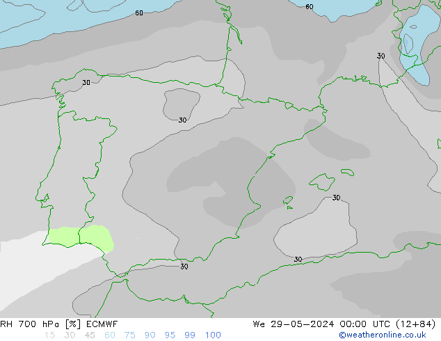 RH 700 hPa ECMWF We 29.05.2024 00 UTC