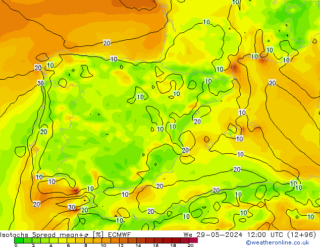 Isotachs Spread ECMWF Qua 29.05.2024 12 UTC