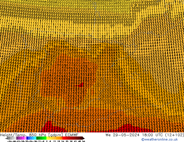 Hoogte/Temp. 850 hPa ECMWF wo 29.05.2024 18 UTC