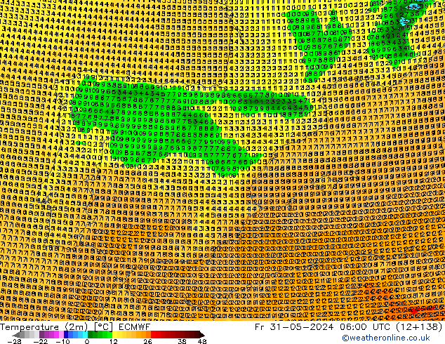 Temperatura (2m) ECMWF Sex 31.05.2024 06 UTC