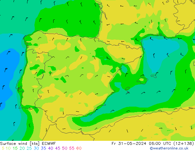 Surface wind ECMWF Pá 31.05.2024 06 UTC