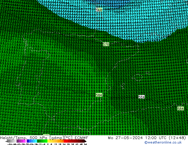 Géop./Temp. 500 hPa ECMWF lun 27.05.2024 12 UTC