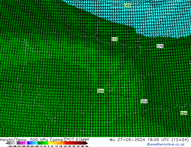 Height/Temp. 500 hPa ECMWF Mo 27.05.2024 18 UTC