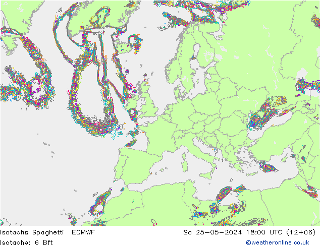 Isotachs Spaghetti ECMWF 星期六 25.05.2024 18 UTC