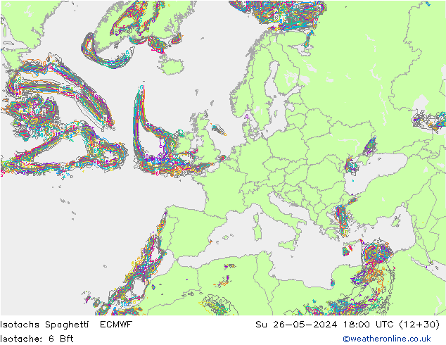 Isotaca Spaghetti ECMWF dom 26.05.2024 18 UTC