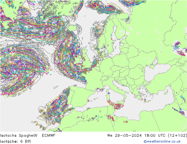 Isotachs Spaghetti ECMWF We 29.05.2024 18 UTC