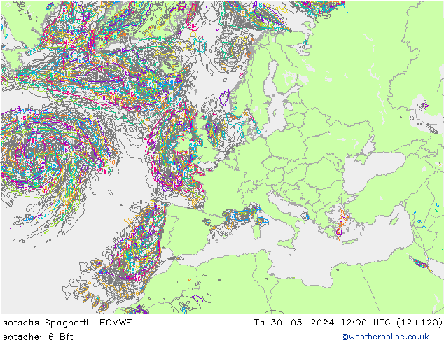 Isotachen Spaghetti ECMWF Do 30.05.2024 12 UTC