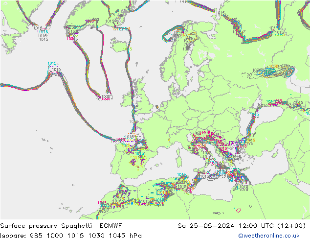 Pressione al suolo Spaghetti ECMWF sab 25.05.2024 12 UTC
