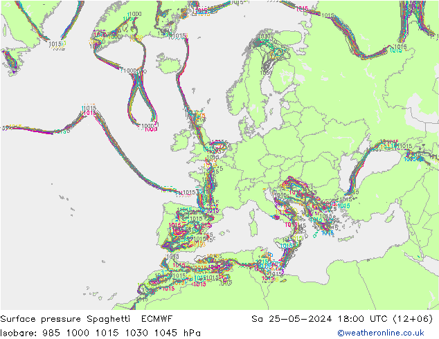 Surface pressure Spaghetti ECMWF Sa 25.05.2024 18 UTC