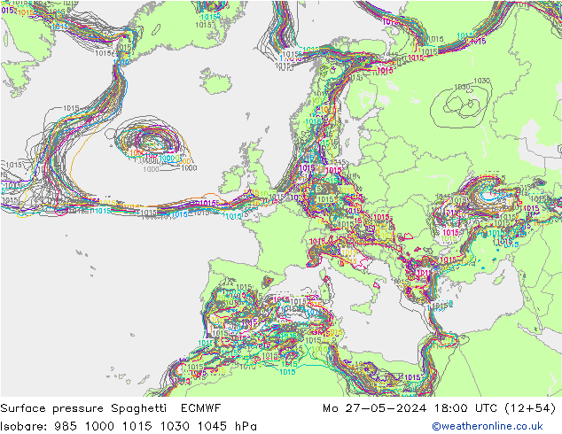 Surface pressure Spaghetti ECMWF Mo 27.05.2024 18 UTC