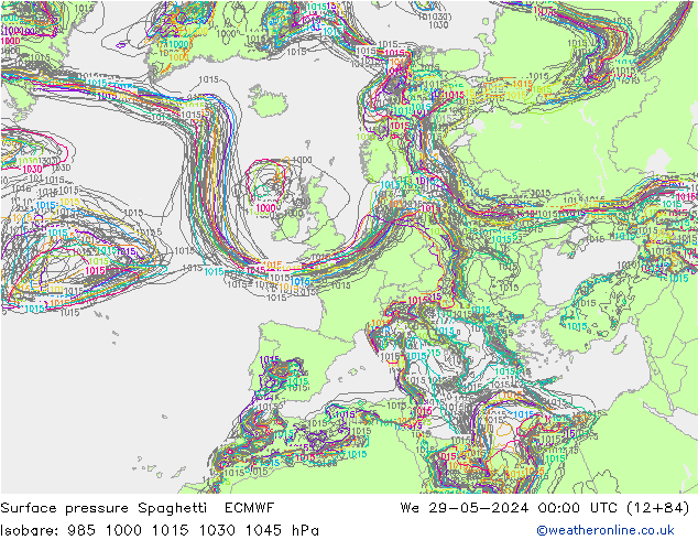 Luchtdruk op zeeniveau Spaghetti ECMWF wo 29.05.2024 00 UTC