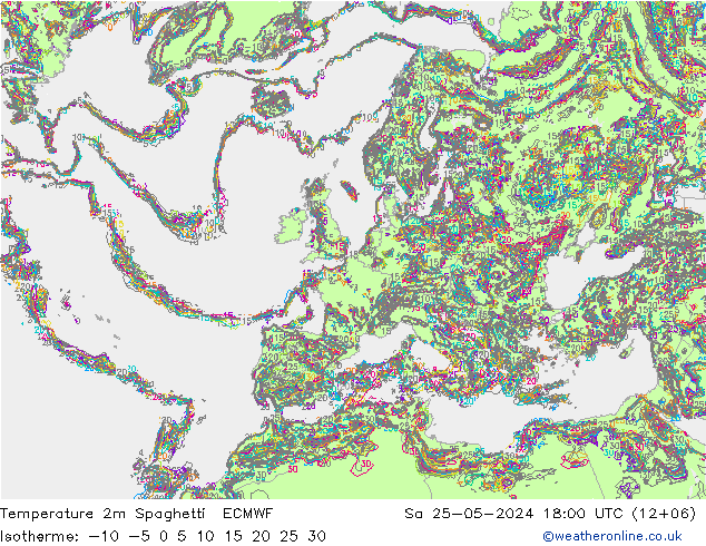 Temperatura 2m Spaghetti ECMWF sab 25.05.2024 18 UTC