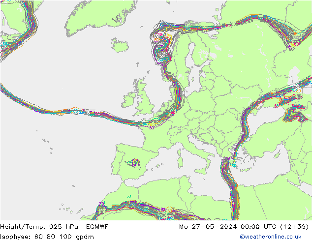 Height/Temp. 925 hPa ECMWF Mo 27.05.2024 00 UTC