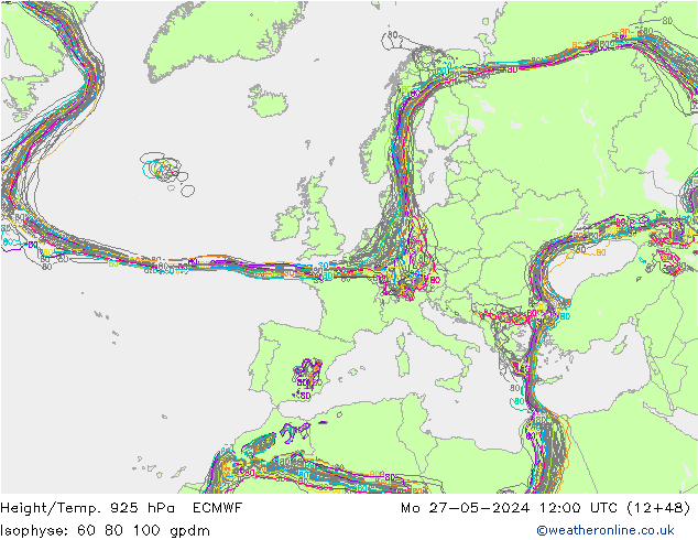 Height/Temp. 925 hPa ECMWF Mo 27.05.2024 12 UTC