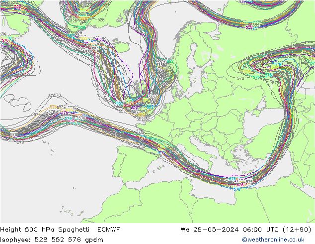 Height 500 hPa Spaghetti ECMWF St 29.05.2024 06 UTC