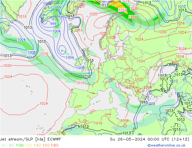 Corrente a getto ECMWF dom 26.05.2024 00 UTC