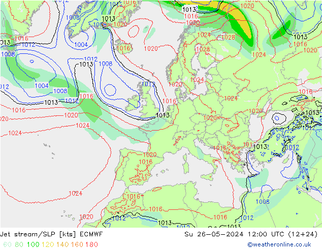 Jet Akımları/SLP ECMWF Paz 26.05.2024 12 UTC