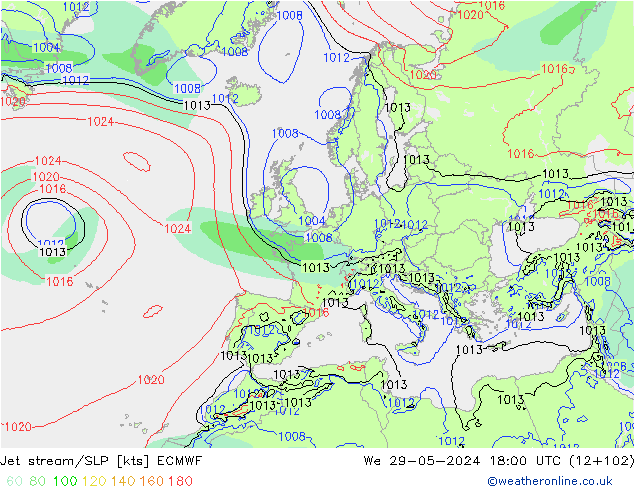 Jet stream/SLP ECMWF We 29.05.2024 18 UTC