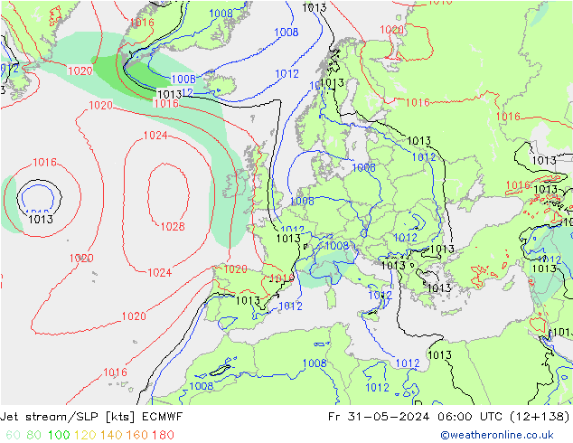 Straalstroom/SLP ECMWF vr 31.05.2024 06 UTC