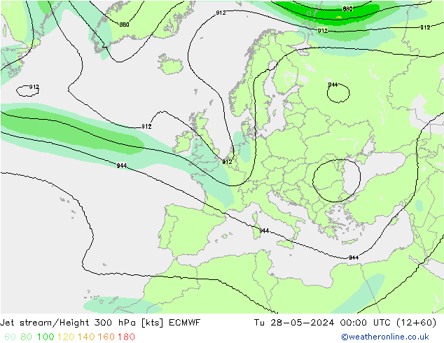 Prąd strumieniowy ECMWF wto. 28.05.2024 00 UTC