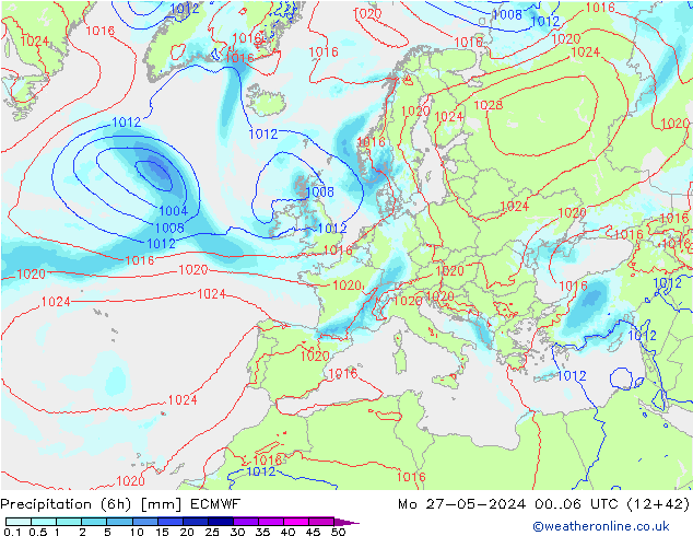 Nied. akkumuliert (6Std) ECMWF Mo 27.05.2024 06 UTC