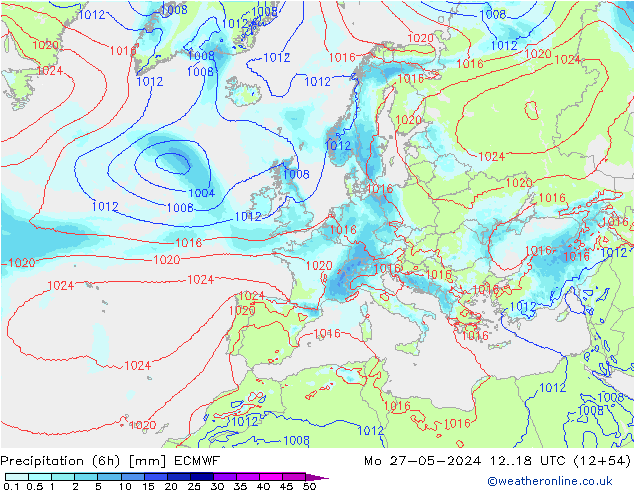 Totale neerslag (6h) ECMWF ma 27.05.2024 18 UTC