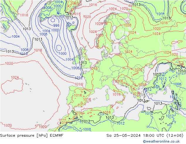 приземное давление ECMWF сб 25.05.2024 18 UTC