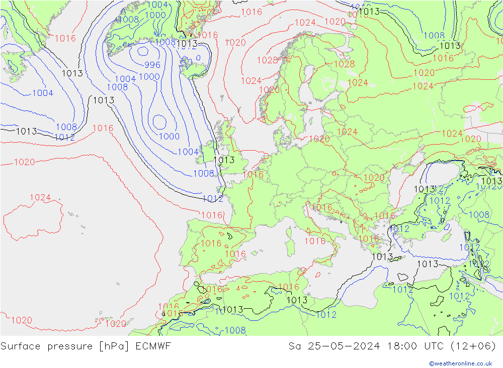 Surface pressure ECMWF Sa 25.05.2024 18 UTC