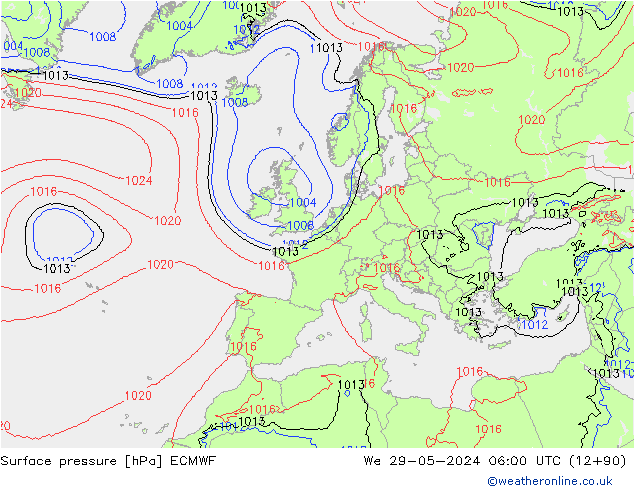 Atmosférický tlak ECMWF St 29.05.2024 06 UTC