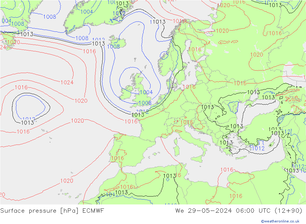 Surface pressure ECMWF We 29.05.2024 06 UTC