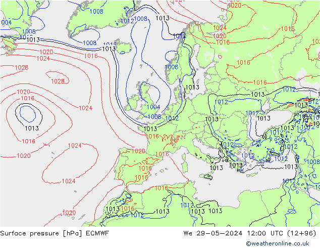 Bodendruck ECMWF Mi 29.05.2024 12 UTC