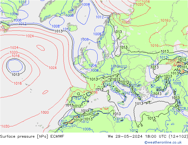 Luchtdruk (Grond) ECMWF wo 29.05.2024 18 UTC