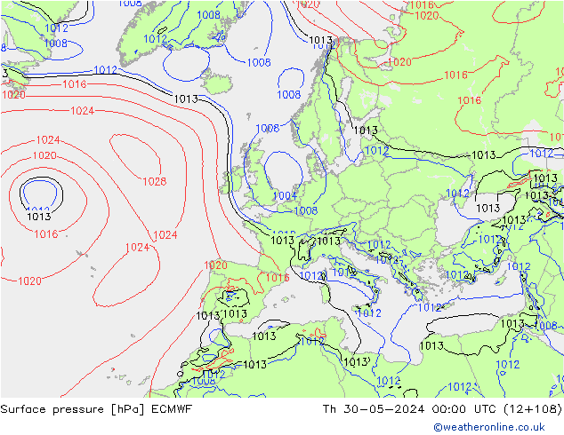 pressão do solo ECMWF Qui 30.05.2024 00 UTC