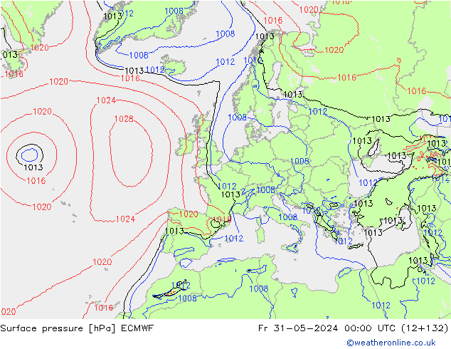 Presión superficial ECMWF vie 31.05.2024 00 UTC