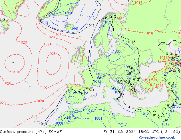 Surface pressure ECMWF Fr 31.05.2024 18 UTC