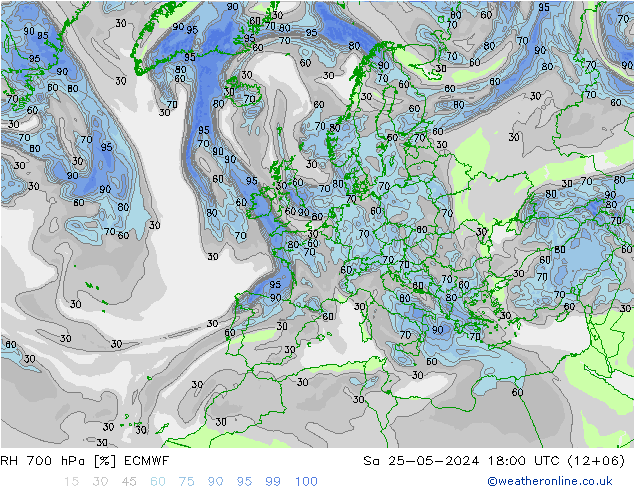 RH 700 hPa ECMWF  25.05.2024 18 UTC