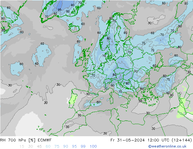 RH 700 hPa ECMWF Fr 31.05.2024 12 UTC