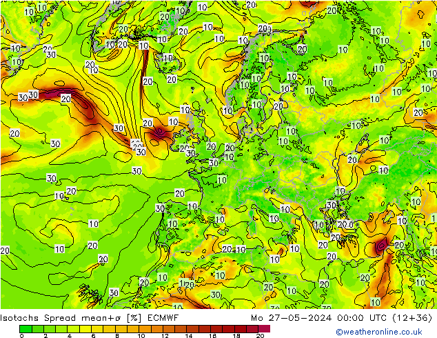 Isotachs Spread ECMWF  27.05.2024 00 UTC