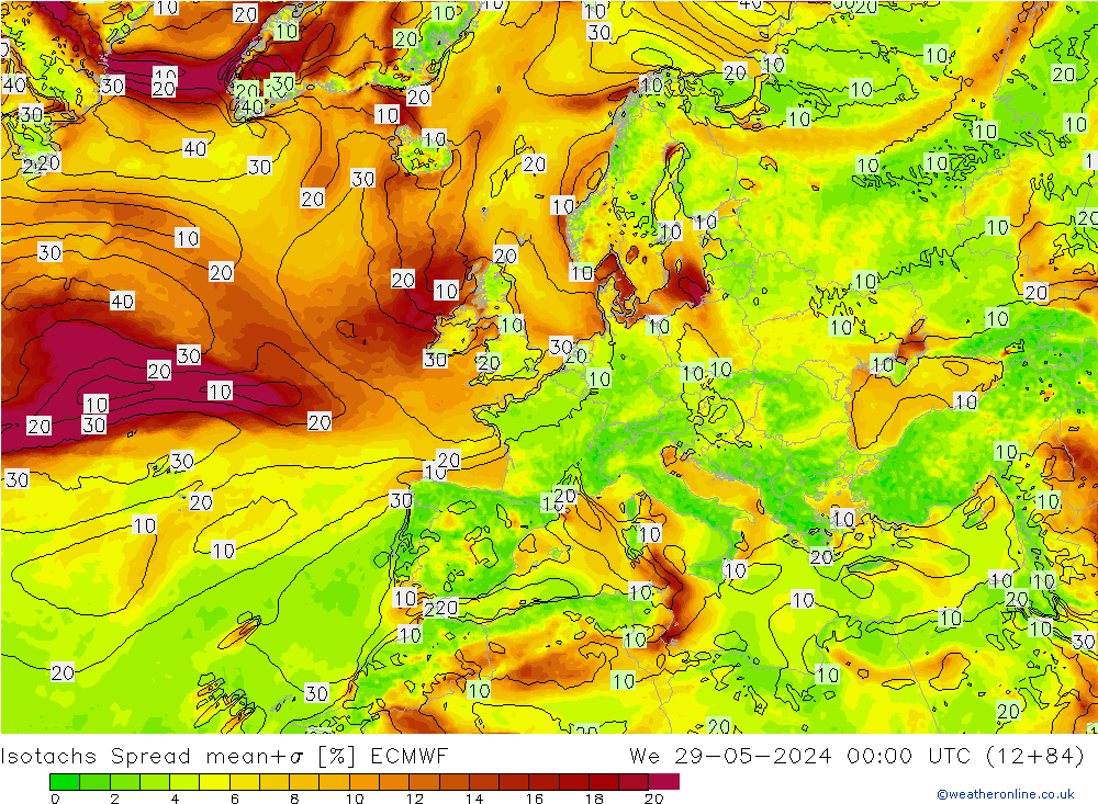 Isotachen Spread ECMWF Mi 29.05.2024 00 UTC