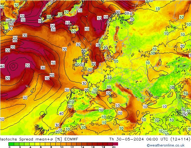 Isotaca Spread ECMWF jue 30.05.2024 06 UTC